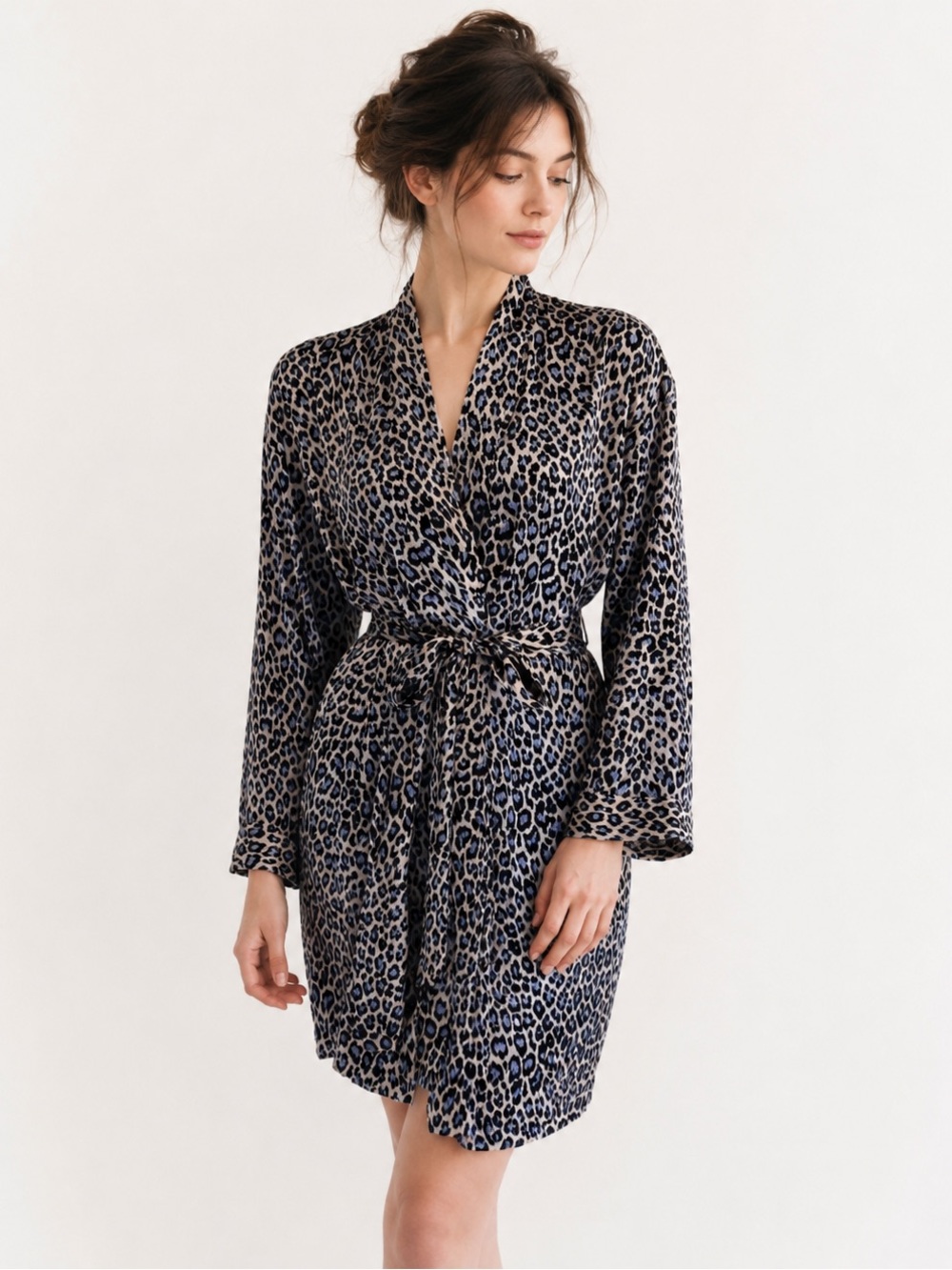 Vintage Victoria Secret Animal Print Robe Blue Belted OS